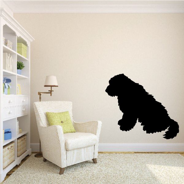Sitting Old English Sheepdog wall decal with black sitting dog silhouette