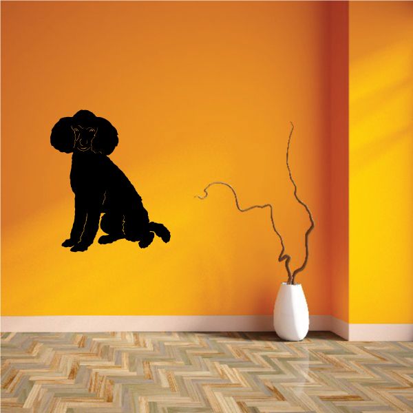 Sitting poodle decal featuring a black sitting dog silhouette with curly details