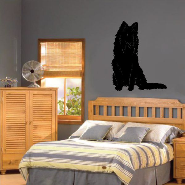 Sitting rough collie dog decal, black dog silhouette