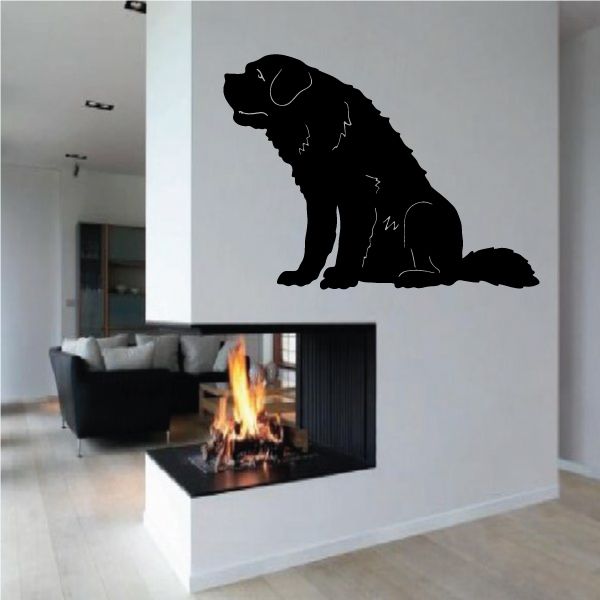 Seated Saint Bernard dog decal in black, with white accent lines.