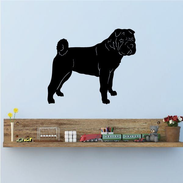 Sitting Shar Pei dog decal, black silhouette profile