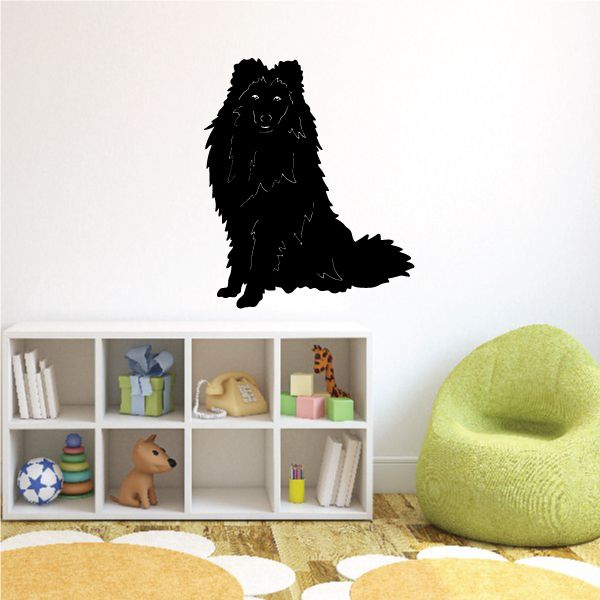 Sitting Shetland Sheepdog decal with black sitting dog silhouette