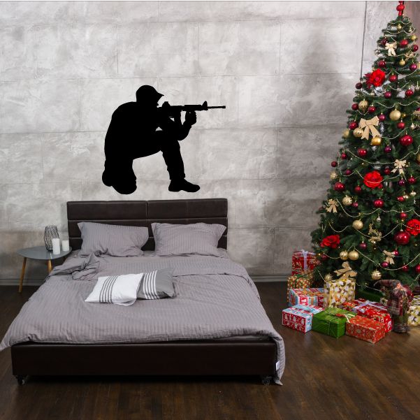 Sitting soldier with rifle wall decal silhouette