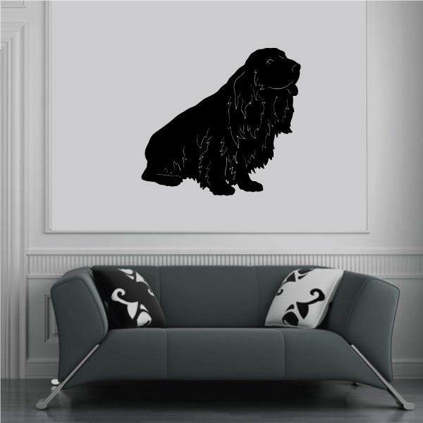 Sitting Sussex spaniel wall decal, black dog silhouette in side profile