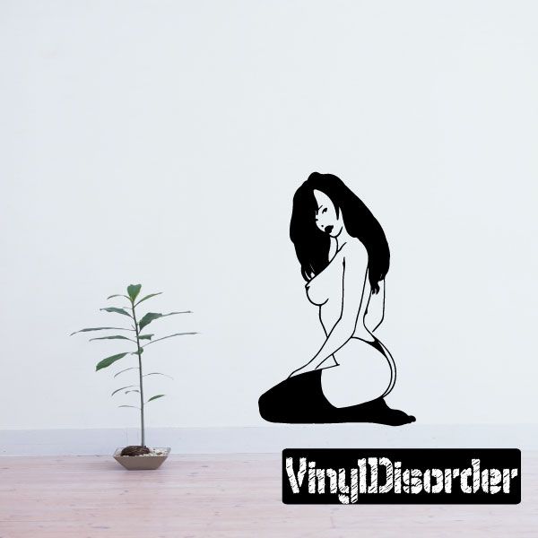 Vinyl decal of seated woman in thigh-highs, side-profile silhouette