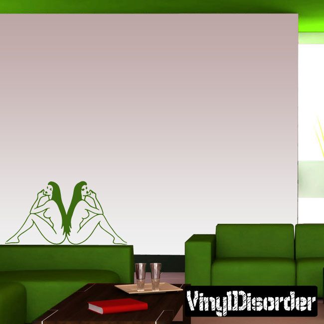 Vinyl wall decal of two nude women sitting back-to-back