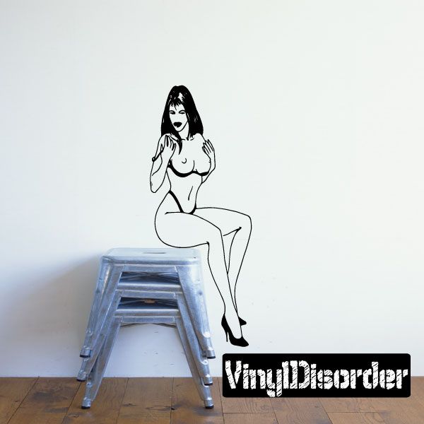 Image of Sitting Woman in Cupless Lingerie Decal