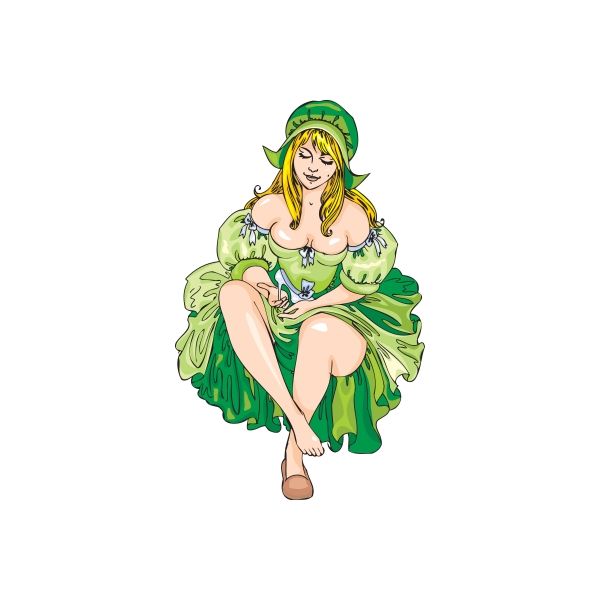 Image of Sitting Woman in Green Dress Sticker