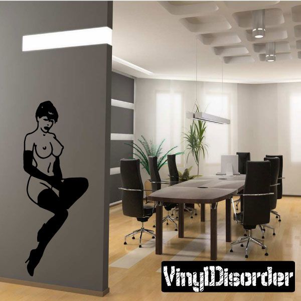 Black woman sitting in heels and gloves wall decal