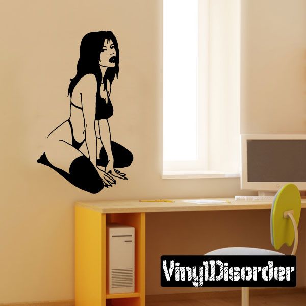 Black sitting woman lingerie wall decal