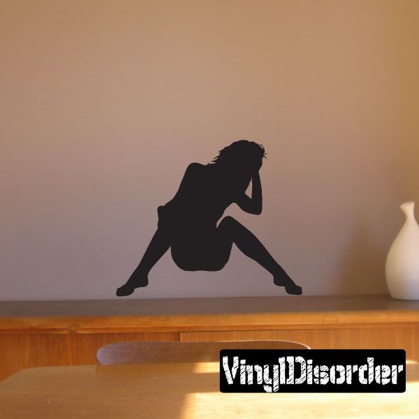 Sitting woman hair silhouette wall decal, black