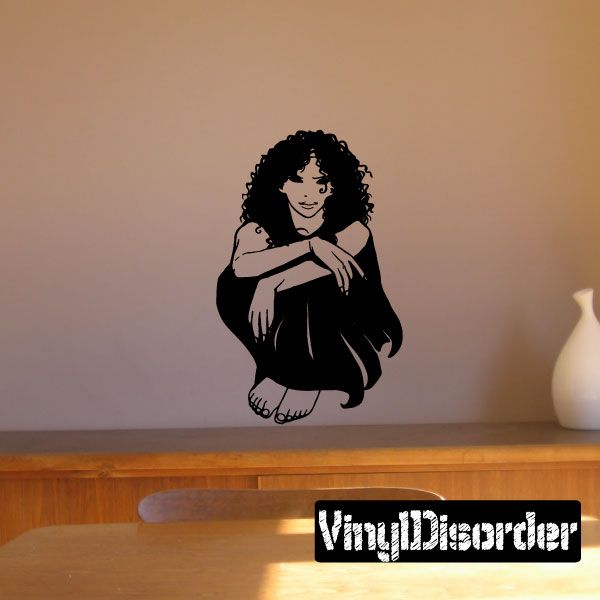 Image of Sitting Woman with Curly Hair Decal