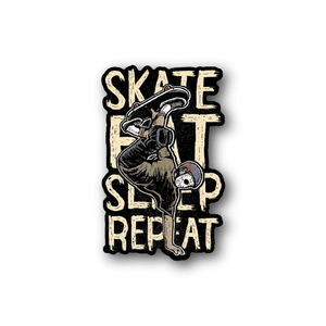 Vinyl sticker with skateboarder graphic and 'SKATE SLEEP REPEAT' lettering
