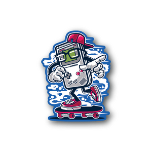 Street gamer vinyl sticker of skateboarder holding controller