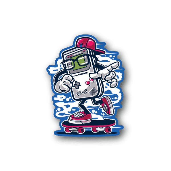 Street gamer vinyl sticker of skateboarder holding controller