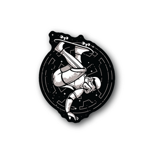 Skatetrooper skateboard vinyl sticker, black-and-white trooper skating design