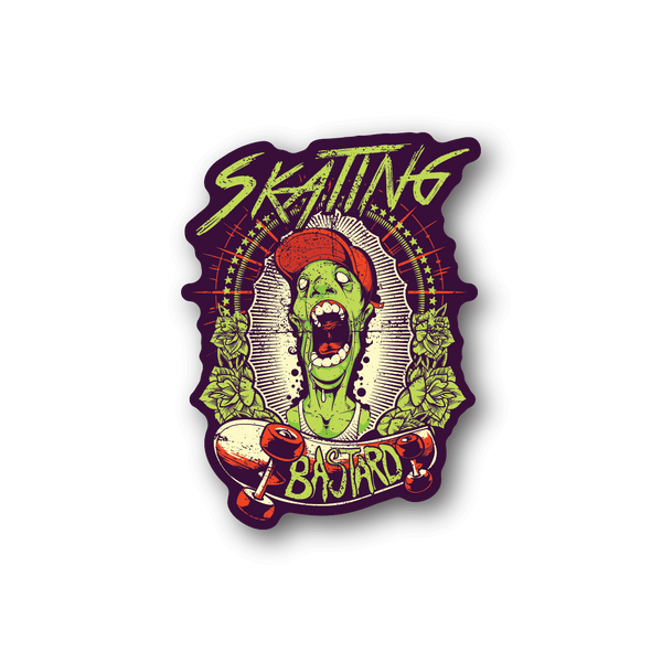 Purple cartoon monster vinyl sticker with raised outline and Bastard text