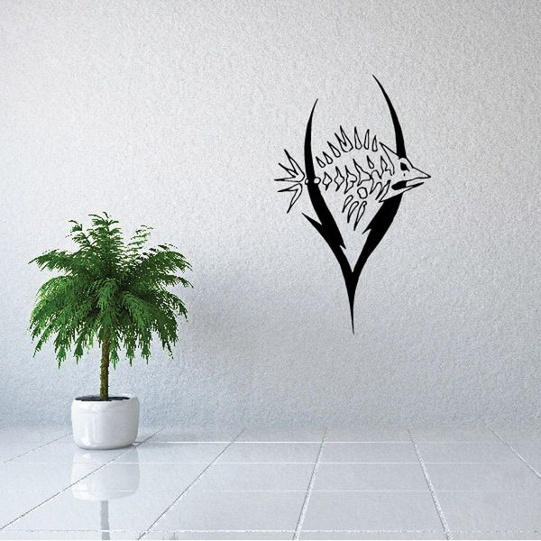 Black skeleton fish and wishbone wall decal with spiky jaw and bones