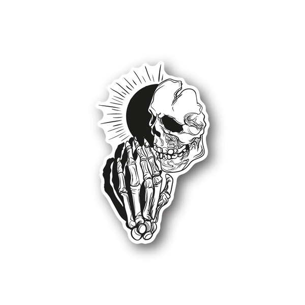 Praying skull vinyl sticker with hands clasped and white outline