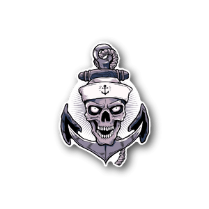 Skeleton sailor anchor vinyl sticker, gray skull and anchor
