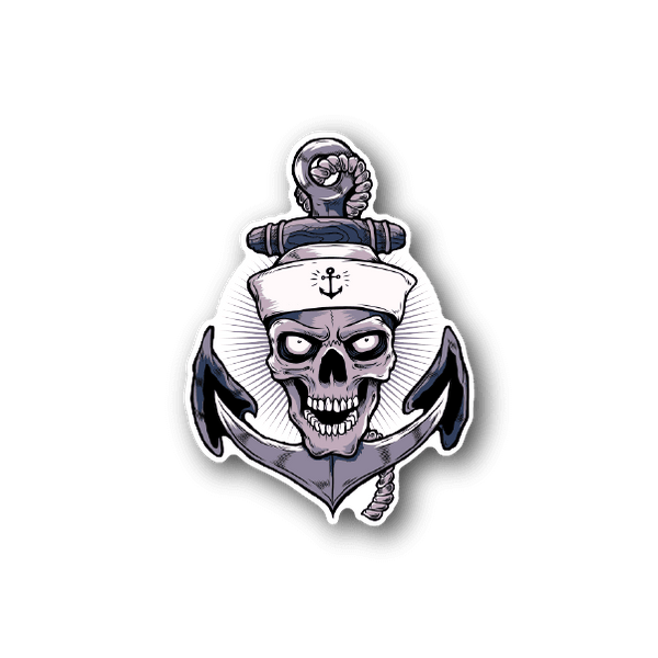 Skeleton sailor anchor vinyl sticker, gray skull and anchor
