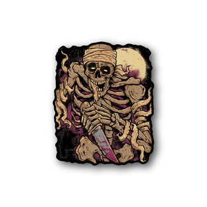 Skull skeleton vinyl sticker with knife and purple smoke