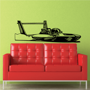 Black sketched hydroplane decal with front view and winged hull outline