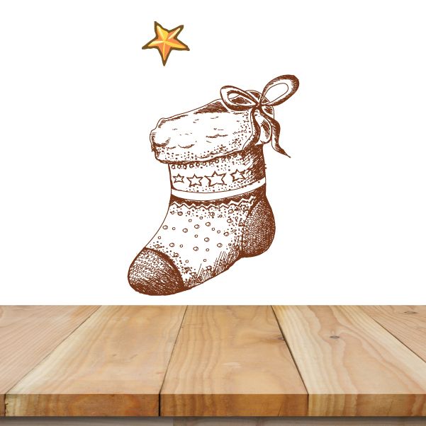 Image of Sketched Stocking and Star Printed Die Cut Decal