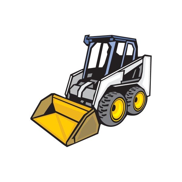 Skid steer loader sticker with yellow front bucket and dark body