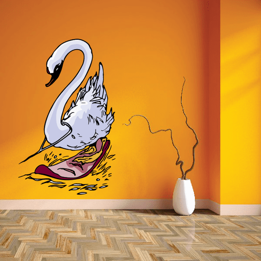 Skiing wall decal sticker of a white swan gliding with skis