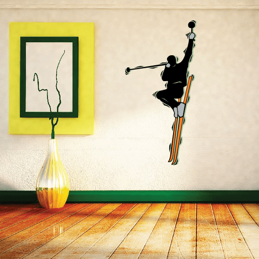 Skier vinyl wall decal sticker with skis and pole silhouette