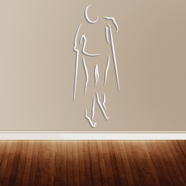 Skiing wall decal vinyl sticker with a white skier outline silhouette