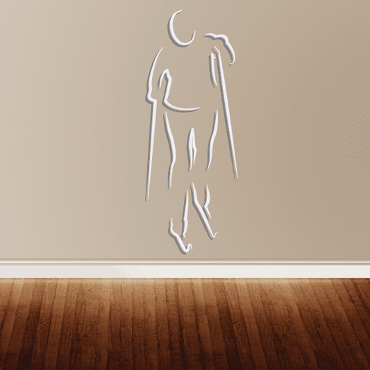 Skiing wall decal vinyl sticker with a white skier outline silhouette