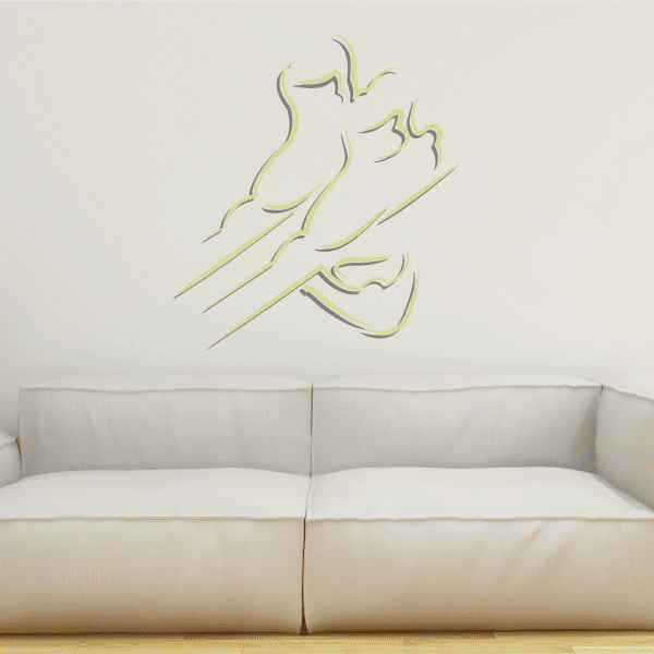 Skiing wall decal vinyl sticker, yellow line-art skier in mid-motion