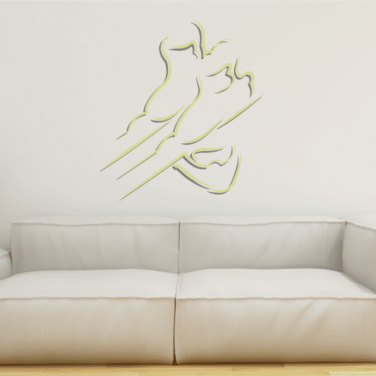 Skiing wall decal vinyl sticker, yellow line-art skier in mid-motion