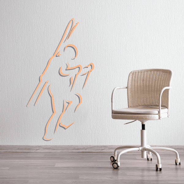 Skiing wall decal sticker with orange outline of a skier in motion