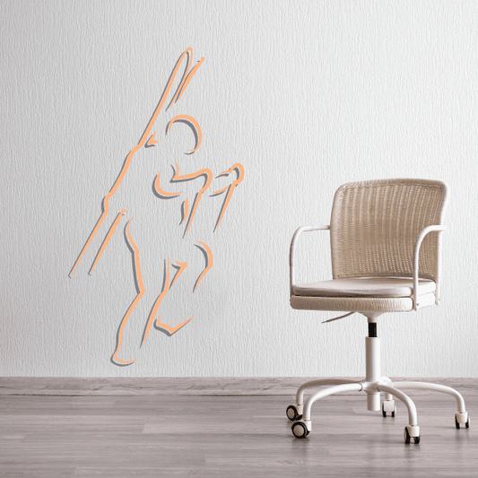 Skiing wall decal sticker with orange outline of a skier in motion