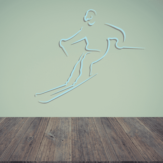 Light blue skier on skis vinyl die-cut decal sticker