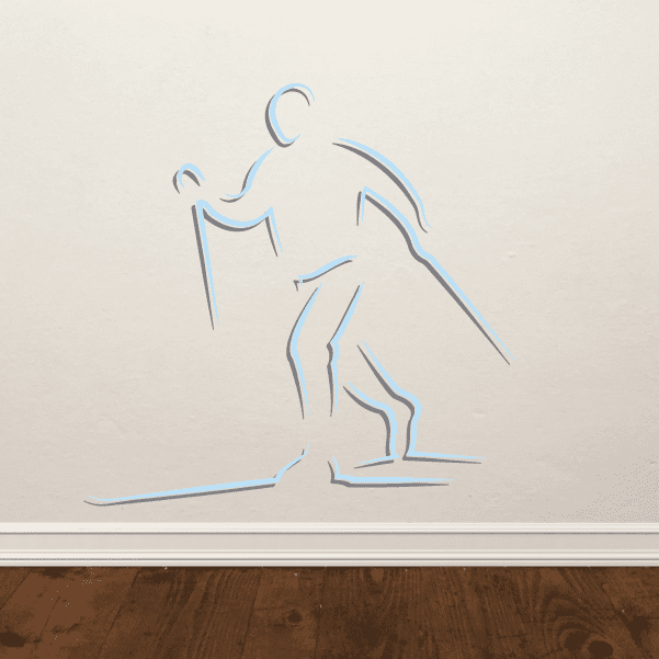 Skiing wall decal sticker with blue outline skier in crouched pose
