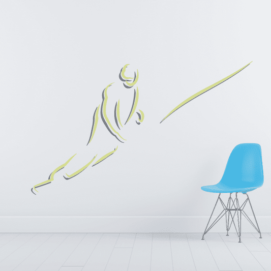 Skiing wall decal sticker with outlined skier figure and curved ski trail line