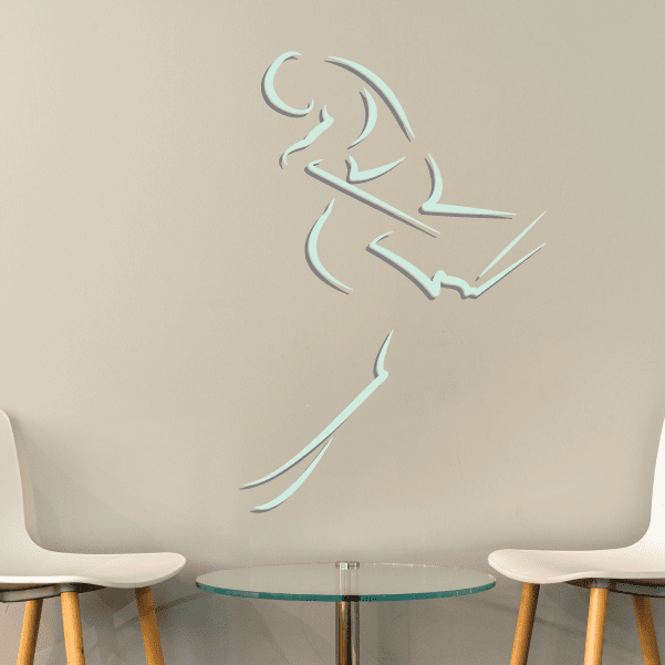 Skiing wall decal vinyl sticker, outline of skier with skis and poles