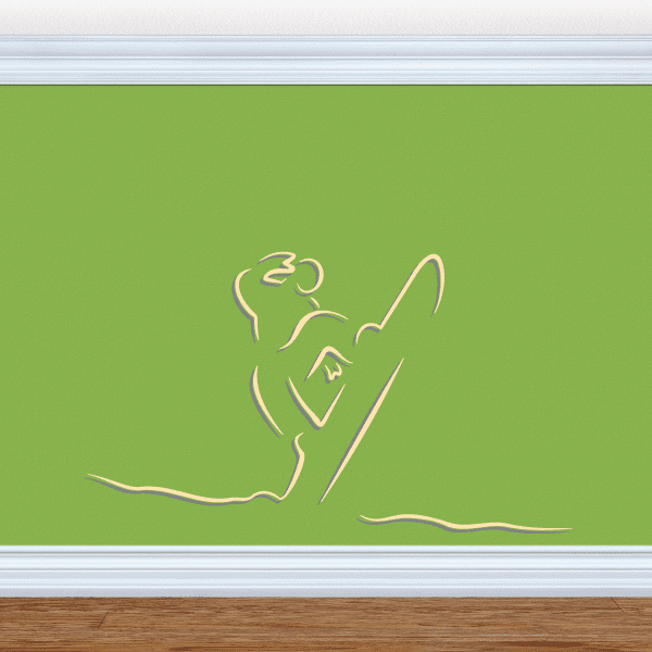 Skiing wall decal sticker with white line-art skier on green
