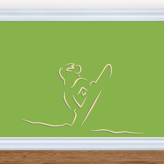 Skiing wall decal sticker with white line-art skier on green