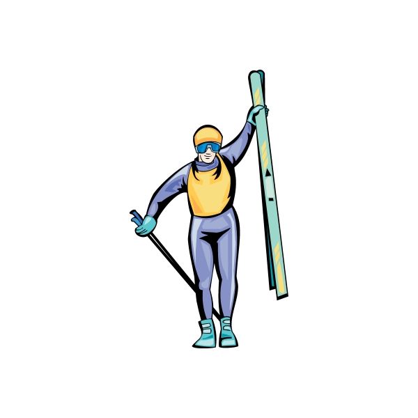 Skiing wall decal sticker of cartoon skier holding ski pole