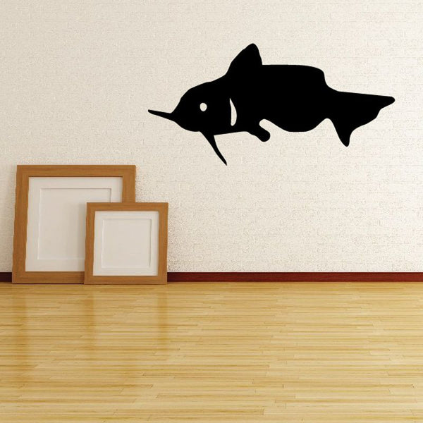 Black catfish wall decal with skimming fish silhouette