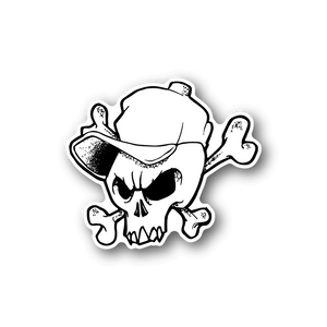 Skull and crossbones vinyl sticker, white skull with black details and bones outline