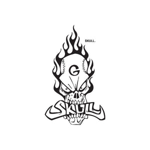Skull graffiti decal: black flame skull with graffiti lettering