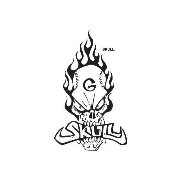 Skull graffiti decal: black flame skull with graffiti lettering