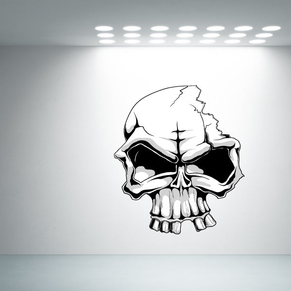 Room adorned with a skull-shaped adhesive wall art near a lamp