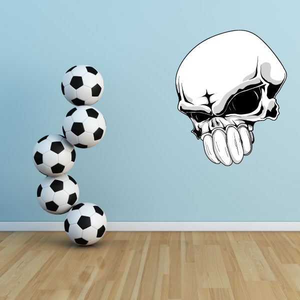 Decorative wall sticker featuring a skull intertwined with soccer motifs